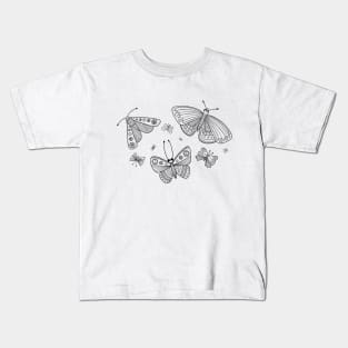 Butterflies line art black Kids T-Shirt